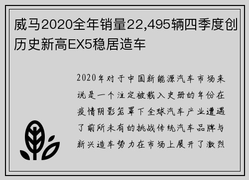 威马2020全年销量22,495辆四季度创历史新高EX5稳居造车